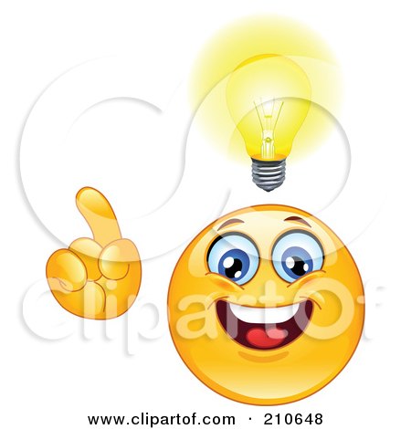 210648-Royalty-Free-RF-Clipart-Illustration-Of-A-Yellow-Smiley-Face-With-A-Glowing-Light-And-An-Idea.jpg