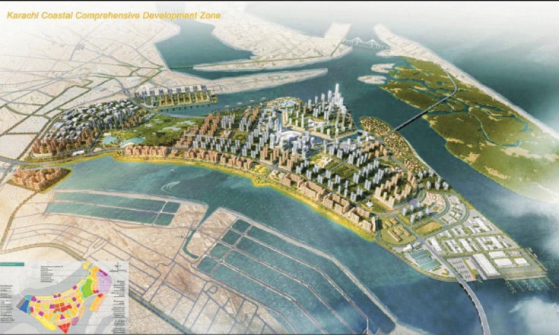 ACCORDING to a model, this is how the Karachi Coastal Comprehensive Development Zone will look after the project’s completion on the reclaimed land of KPT. The sketch was shared by federal Maritime Affairs Minister Syed Ali Zaidi.